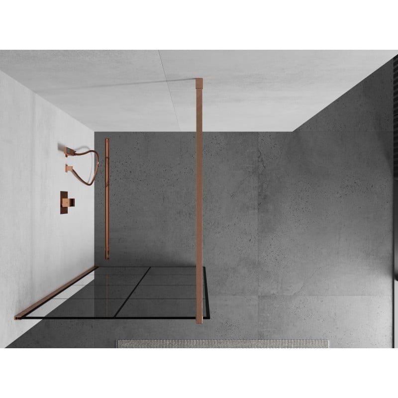 Mexen Kioto ścianka prysznicowa Walk-in 90 x 200 cm, czarna kratka 8 mm, miedź szczotkowana - 800-090-101-65-77