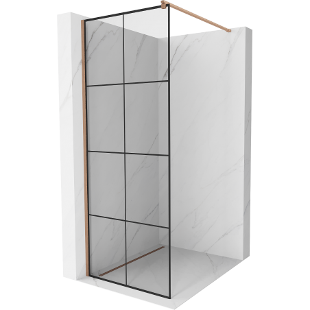 Mexen Kioto Duschwand Walk-in 90 x 200 cm, schwarzes Gitter 8 mm, gebürstetes Kupfer - 800-090-101-65-77