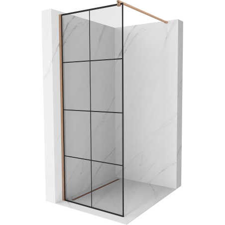 Mexen Kioto ścianka prysznicowa Walk-in 90 x 200 cm, czarna kratka 8 mm, miedź szczotkowana - 800-090-101-65-77