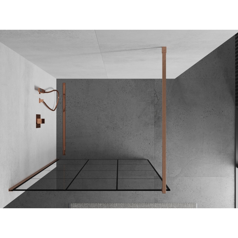 Mexen Kioto dušisein Walk-in 110 x 200 cm, must ruudustik 8 mm, harjatud vask - 800-110-101-65-77