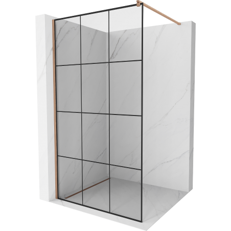 Mexen Kioto Duschwand Walk-in 120 x 200 cm, schwarzes Raster 8 mm, gebürstetes Kupfer - 800-120-101-65-77