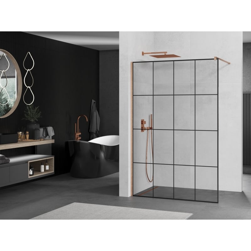 Mexen Kioto dušisein Walk-in 130 x 200 cm, must ruut, harjatud vask - 800-130-101-65-77