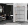 Mexen Kioto shower wall Walk-in 140 x 200 cm, black grid 8 mm, brushed copper - 800-140-101-65-77