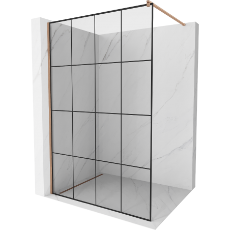 Mexen Kioto shower wall Walk-in 140 x 200 cm, black grid 8 mm, brushed copper - 800-140-101-65-77