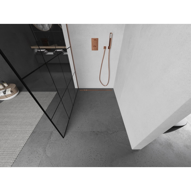 Mexen Kioto dušisein Walk-in 150 x 200 cm, must ruudustik 8 mm, harjatud vask - 800-150-101-65-77