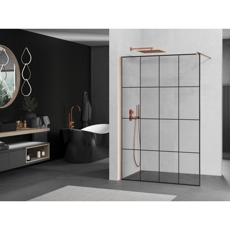 Mexen Kioto dušisein Walk-in 160 x 200 cm, must ruudustik 8 mm, harjatud vask - 800-160-101-65-77