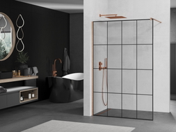 Mexen Kioto ścianka prysznicowa Walk-in 160 x 200 cm, czarna kratka 8 mm, miedź szczotkowana - 800-160-101-65-77