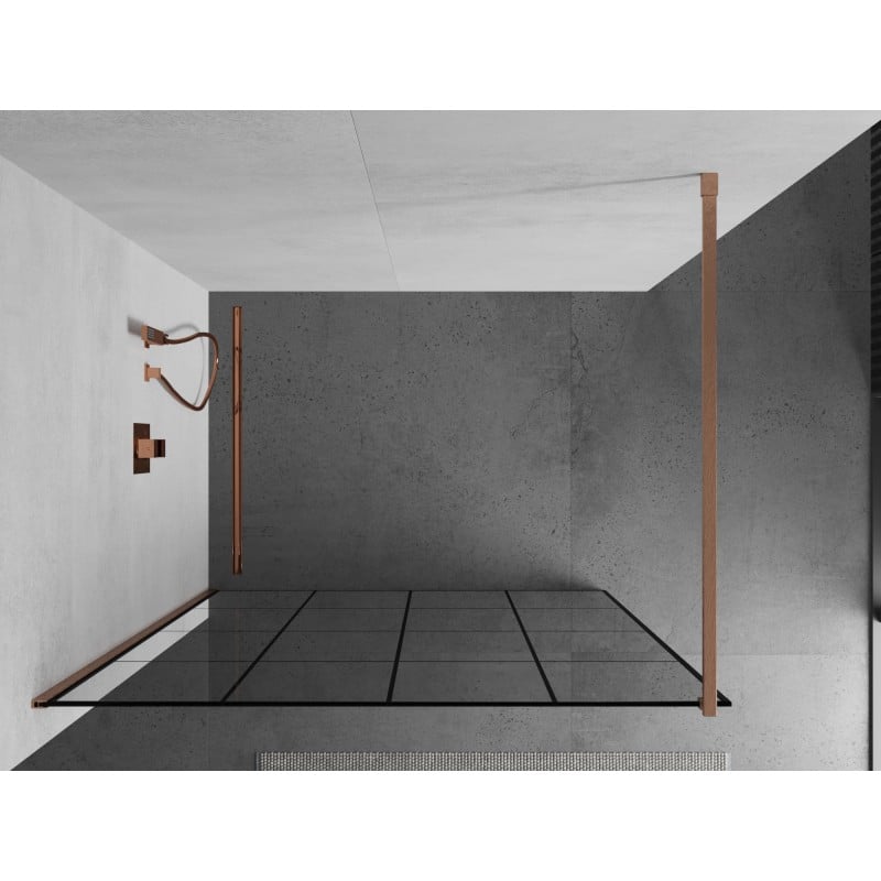 Mexen Kioto ścianka prysznicowa Walk-in 160 x 200 cm, czarna kratka 8 mm, miedź szczotkowana - 800-160-101-65-77