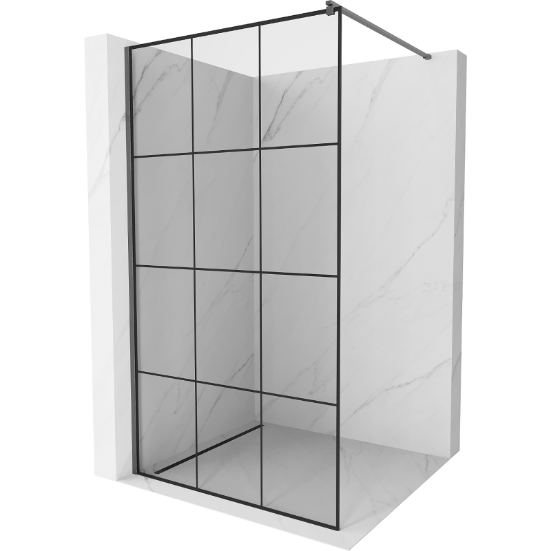 Mexen Kioto douchewand Walk-in 110 x 200 cm, zwarte raster 8 mm, gun grijs geborsteld - 800-110-101-66-77