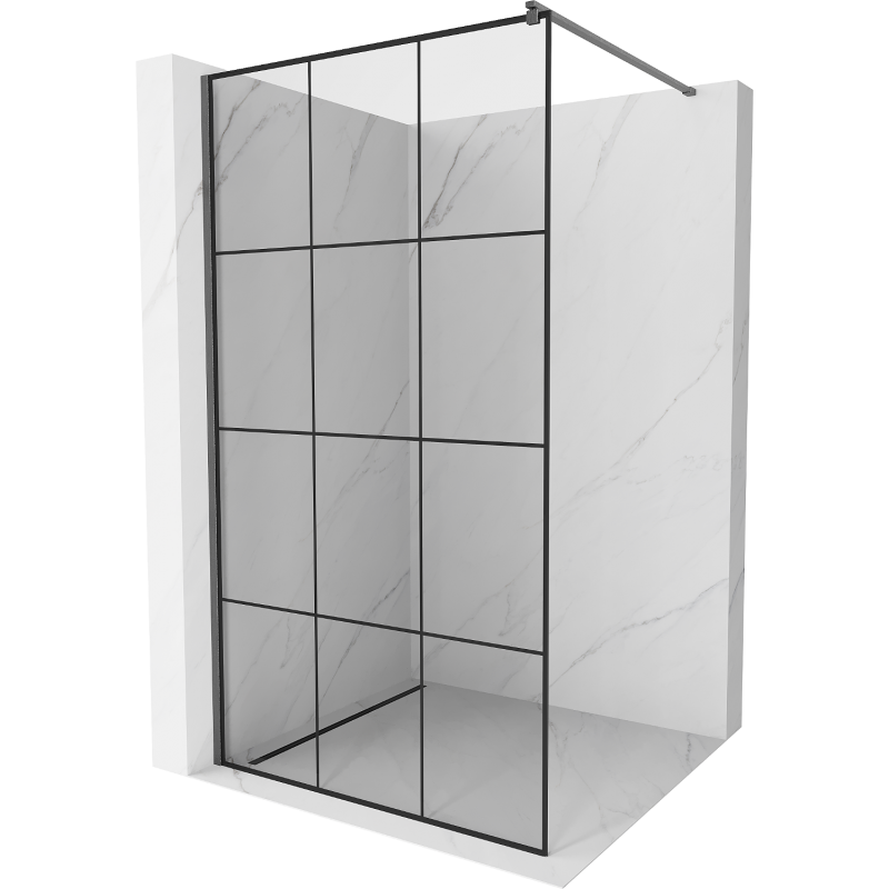Mexen Kioto Duschwand Walk-in 110 x 200 cm, schwarzes Gitter 8 mm, gun gray gebürstet - 800-110-101-66-77