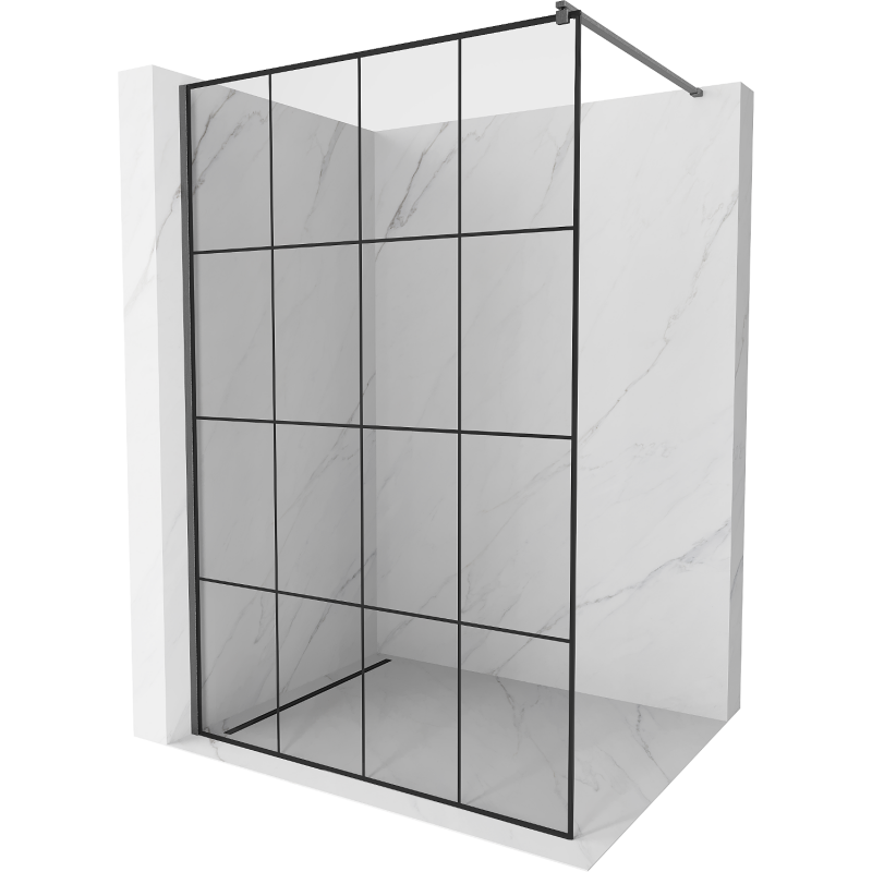 Mexen Kioto painel de chuveiro Walk-in 130 x 200 cm, grade preta 8 mm, cinza aço escovado - 800-130-101-66-77
