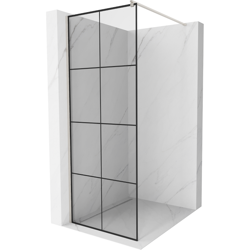 Mexen Kioto ścianka prysznicowa Walk-in 70 x 200 cm, czarna kratka 8 mm, nikiel szczotkowany - 800-070-101-97-77