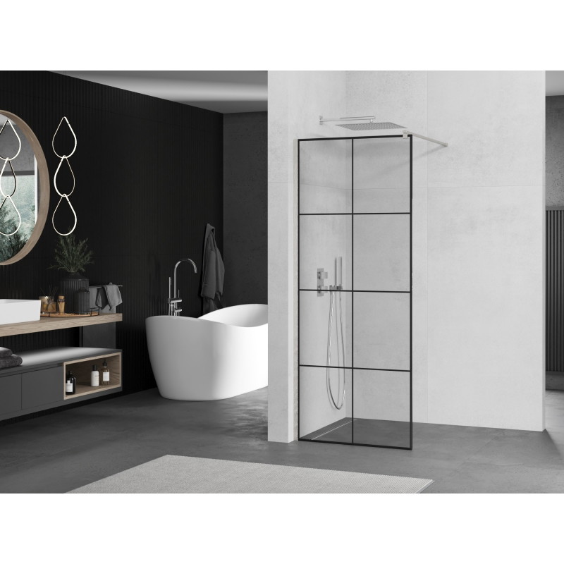 Mexen Kioto dušisein Walk-in 80 x 200 cm, must ruudustik8 mm, harjatud nikkel - 800-080-101-97-77