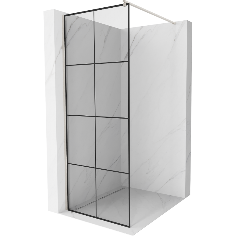 Mexen Kioto Duschwand Walk-in 80 x 200 cm, schwarzes Gitter 8 mm, gebürsteter Nickel - 800-080-101-97-77