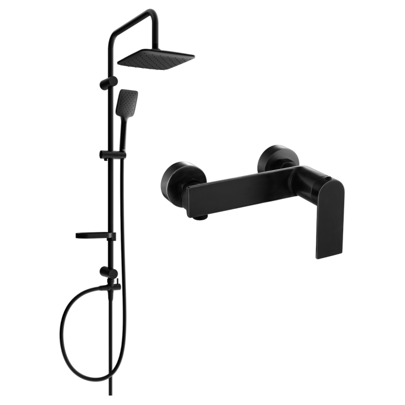 Mexen Sven exposed shower set with overhead shower and Zero shower mixer, black 71140262-70