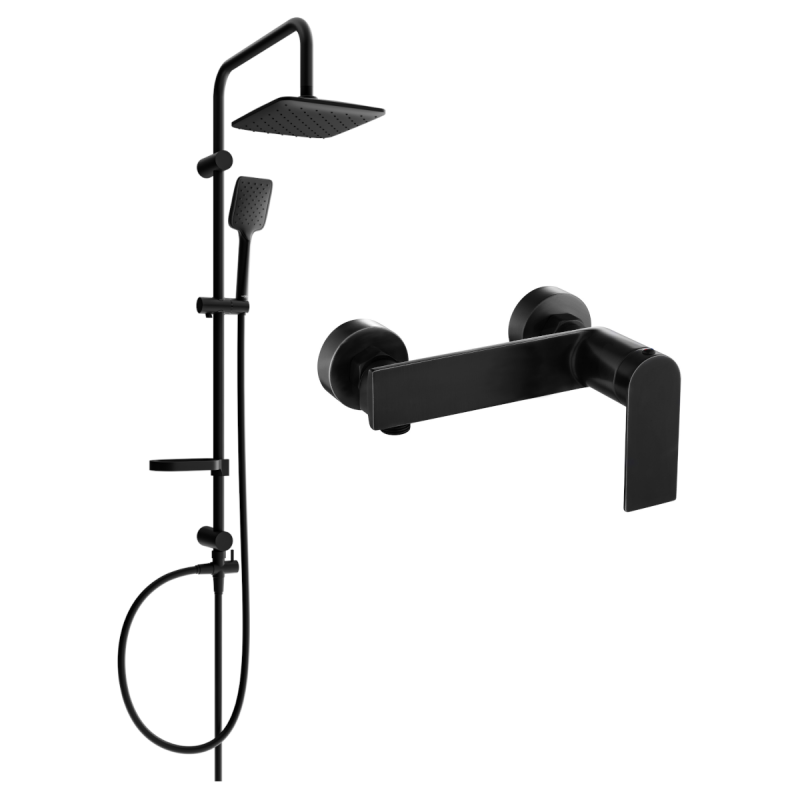 Mexen Zero Sven Duschset fir iwwer Plooschter mat Reewaasserspray a Biedemixer, schwaarz - 71140262-70