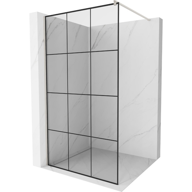 Mexen Kioto dušisein Walk-in 100 x 200 cm, must ruudustik 8 mm, harjatud nikkel - 800-100-101-97-77
