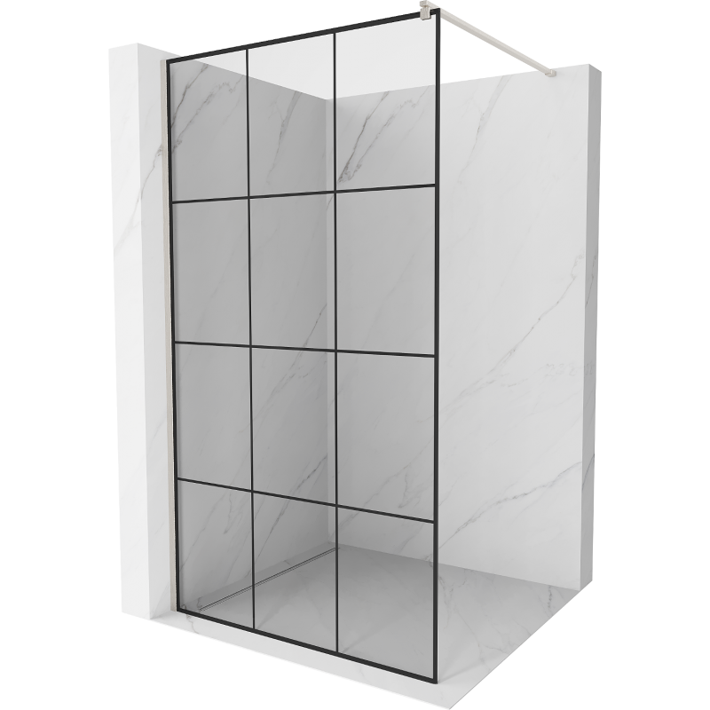Mexen Kioto πίνακας ντους Walk-in 100 x 200 cm, μαύρο καρό 8 mm, βουρτσισμένο νικέλιο