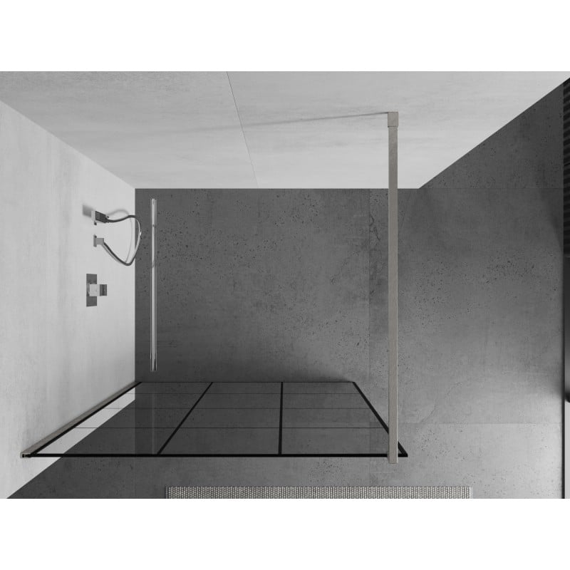 Mexen Kioto Duschwand Walk-in 110 x 200 cm, schwarzes Gitter 8 mm, gebürsteter Nickel - 800-110-101-97-77