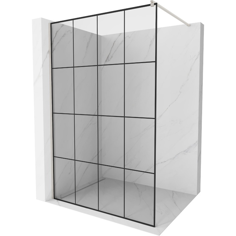 Mexen Kioto dušisein Walk-in 130 x 200 cm, must ruudustik 8 mm, harjatud nikkel - 800-130-101-97-77