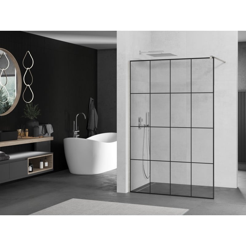 Mexen Kioto ścianka prysznicowa Walk-in 140 x 200 cm, czarna kratka 8 mm, nikiel szczotkowany - 800-140-101-97-77
