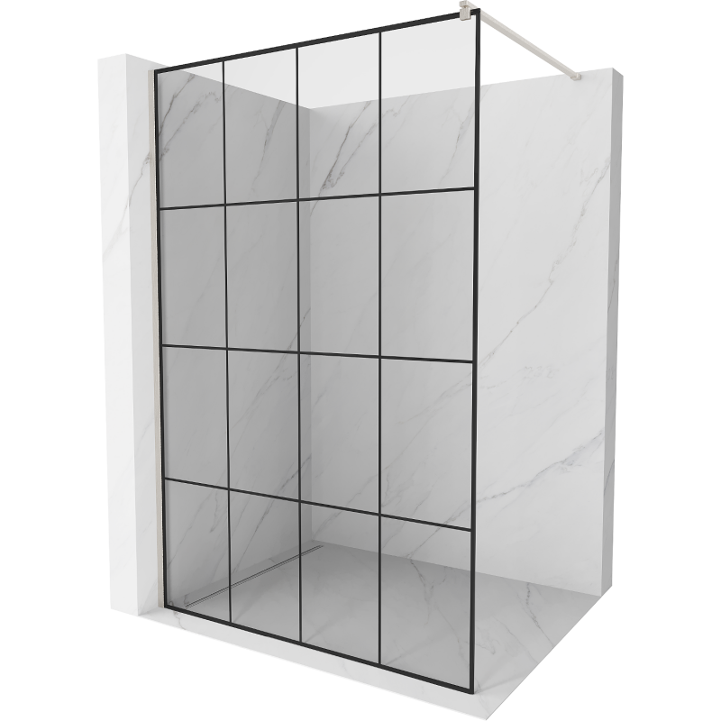 Mexen Kioto suihkuseinä Walk-in 140 x 200 cm, musta ruudukko 8 mm, harjattu nikkeli - 800-140-101-97-77