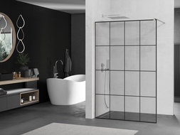 Mexen Kioto Duschwand Walk-in 150 x 200 cm, schwarzes Gitter 8 mm, gebürsteter Nickel - 800-150-101-97-77