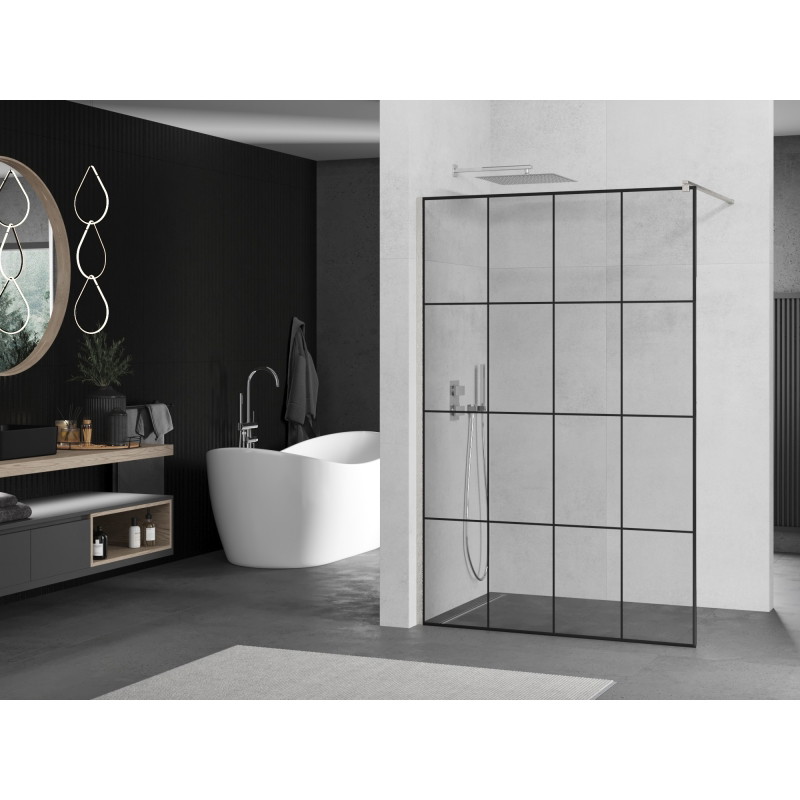 Mexen Kioto dušisein Walk-in 160 x 200 cm, must ruudustik 8 mm, harjatud nikkel - 800-160-101-97-77