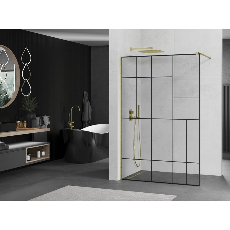 Mexen Kioto dušisein Walk-in 70 x 200 cm, must muster 8 mm, kuldne harjatud - 800-070-101-55-78