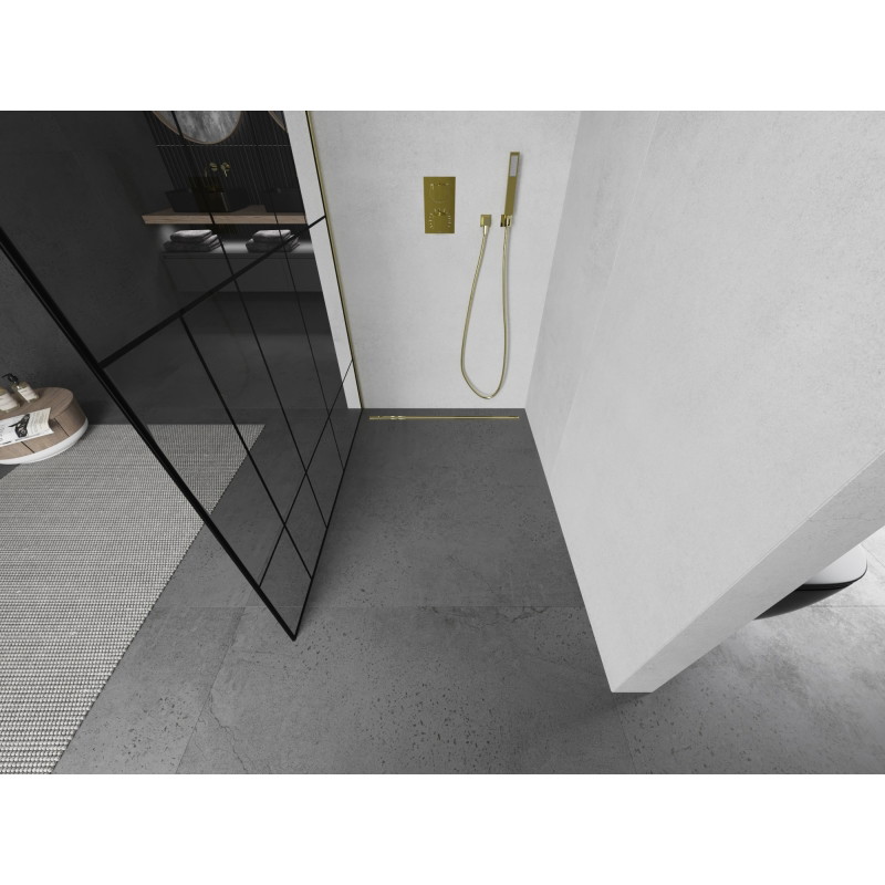 Mexen Kioto dušisein Walk-in 70 x 200 cm, must muster 8 mm, kuldne harjatud - 800-070-101-55-78
