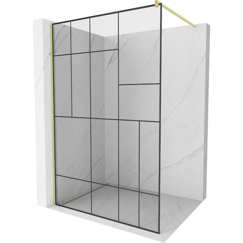 Mexen Kioto ścianka prysznicowa Walk-in 80 x 200 cm, czarny wzór 8 mm, złota szczotkowana - 800-080-101-55-78