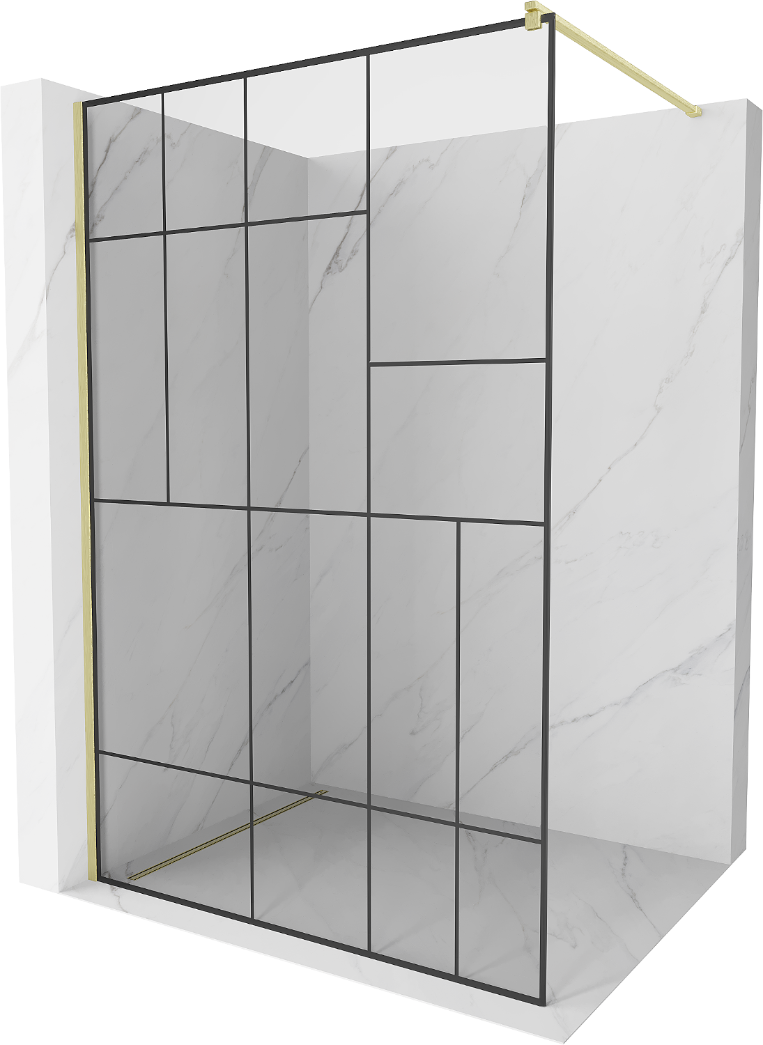 Mexen Kioto ścianka prysznicowa Walk-in 90 x 200 cm, czarny wzór 8 mm, złota szczotkowana - 800-090-101-55-78
