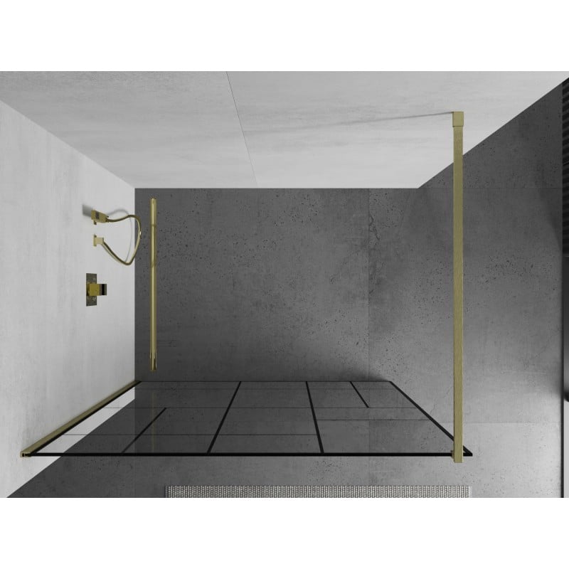 Mexen Kioto parede de chuveiro Walk-in 110 x 200 cm, padrão preto 8 mm, dourado escovado - 800-110-101-55-78