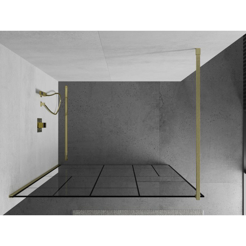 Mexen Kioto paroi de douche Walk-in 130 x 200 cm, motif noir 8 mm, or brossé - 800-130-101-55-78