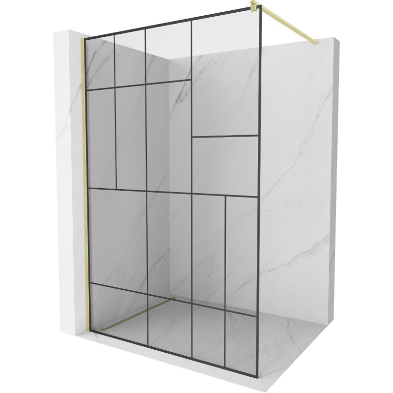 Mexen Kioto dušisein Walk-in 130 x 200 cm, must muster 8 mm, kuldne harjatud - 800-130-101-55-78