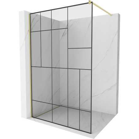 Mexen Kioto Walk-in Shower Screen 130 x 200 cm, Black Pattern 8 mm, Brushed Gold - 800-130-101-55-78