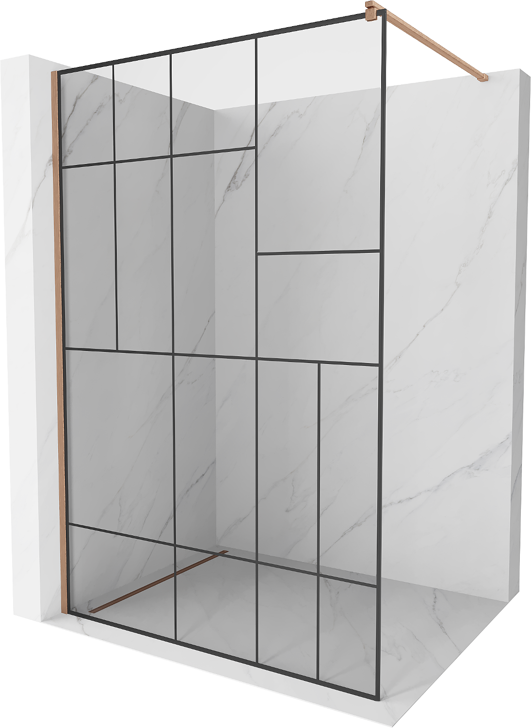 Mexen Kioto ścianka prysznicowa Walk-in 70 x 200 cm, czarny wzór 8 mm, miedź szczotkowana - 800-070-101-65-78