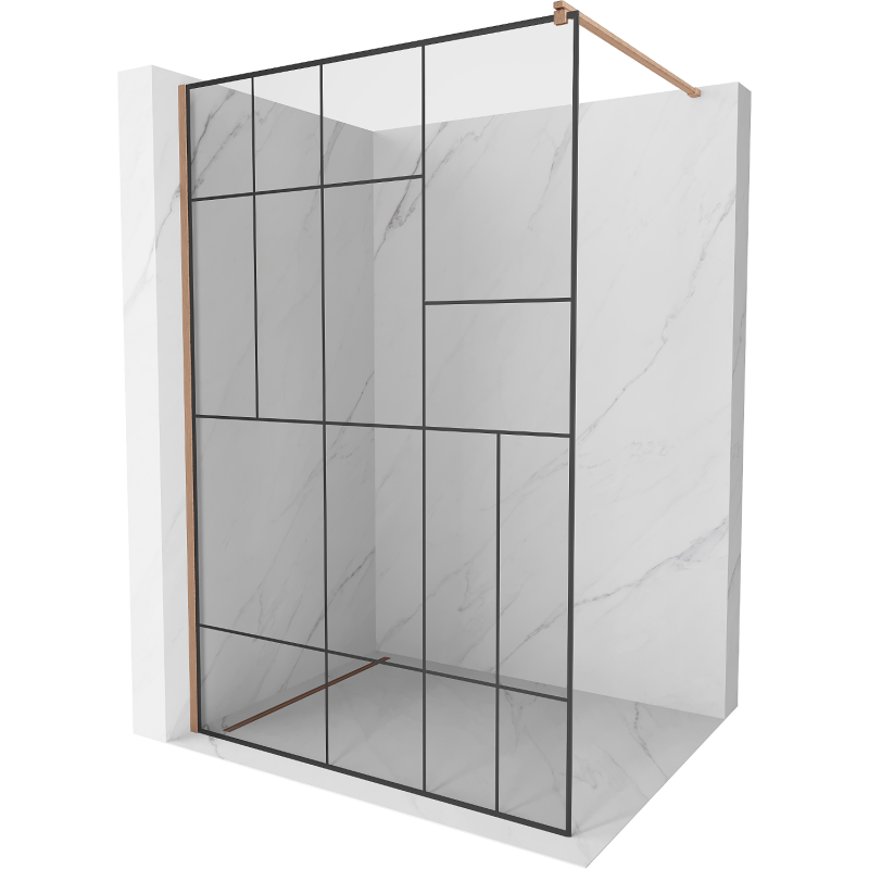 Mexen Kioto ścianka prysznicowa Walk-in 80 x 200 cm, czarny wzór 8 mm, miedź szczotkowana - 800-080-101-65-78