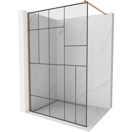 Mexen Kioto ścianka prysznicowa Walk-in 80 x 200 cm, czarny wzór 8 mm, miedź szczotkowana - 800-080-101-65-78