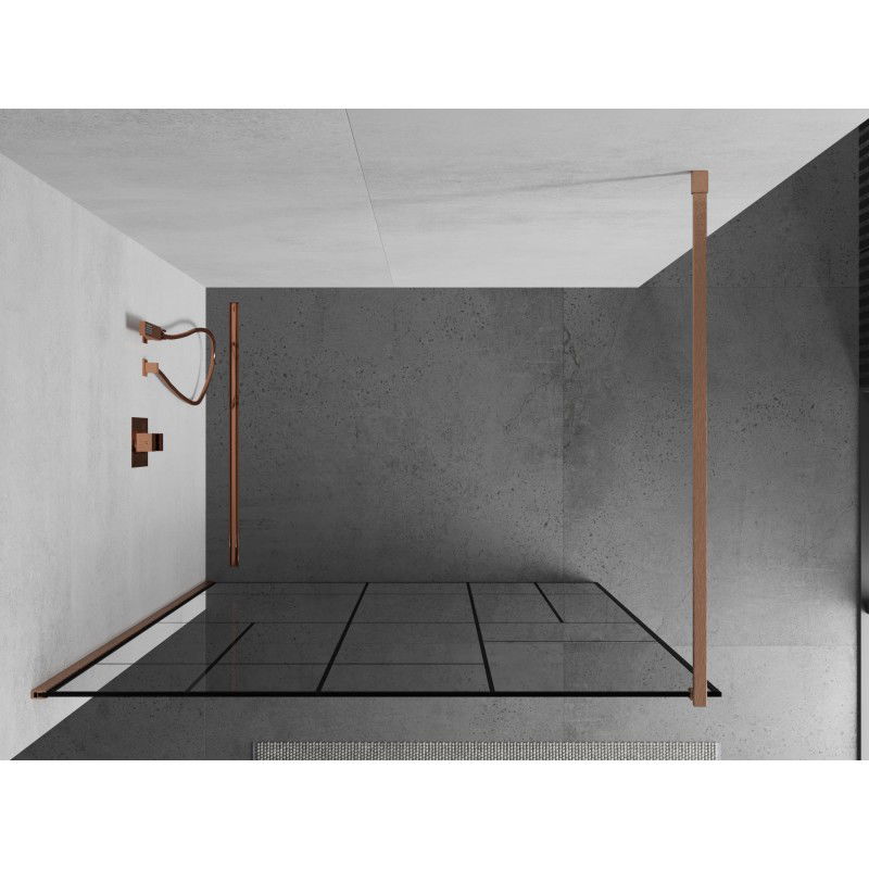 Mexen Kioto parede de duche Walk-in 90 x 200 cm, padrão preto 8 mm, cobre escovado - 800-090-101-65-78