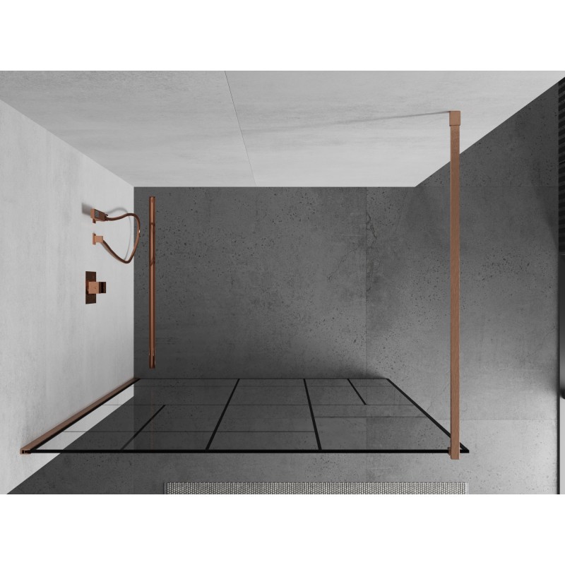 Mexen Kioto ścianka prysznicowa Walk-in 130 x 200 cm, czarny wzór 8 mm, miedź szczotkowana - 800-130-101-65-78