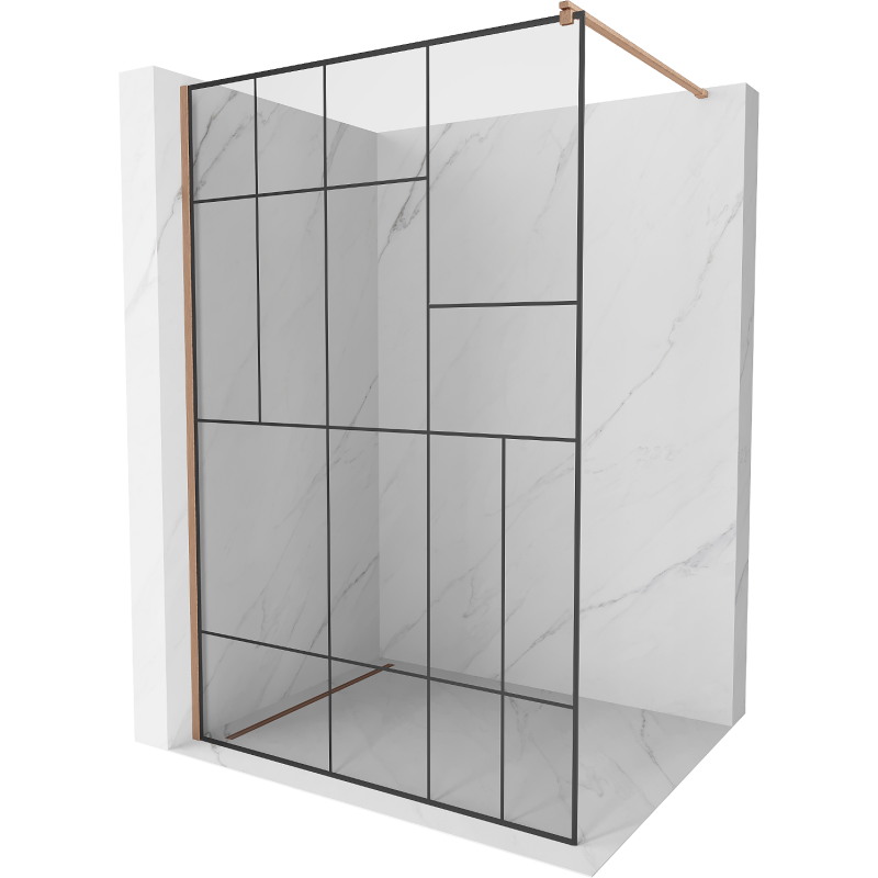 Mexen Kioto Walk-in Shower Panel 130 x 200 cm, Black Pattern 8 mm, Brushed Brass - 800-130-101-65-78
