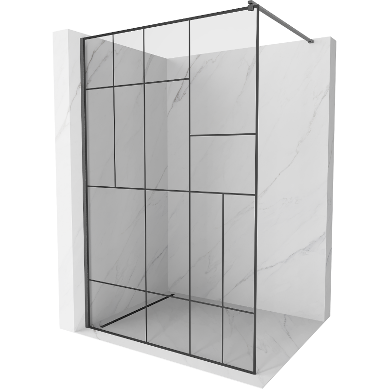 Mexen Kioto ścianka prysznicowa Walk-in 80 x 200 cm, czarny wzór 8 mm, gun gray szczotkowany - 800-080-101-66-78