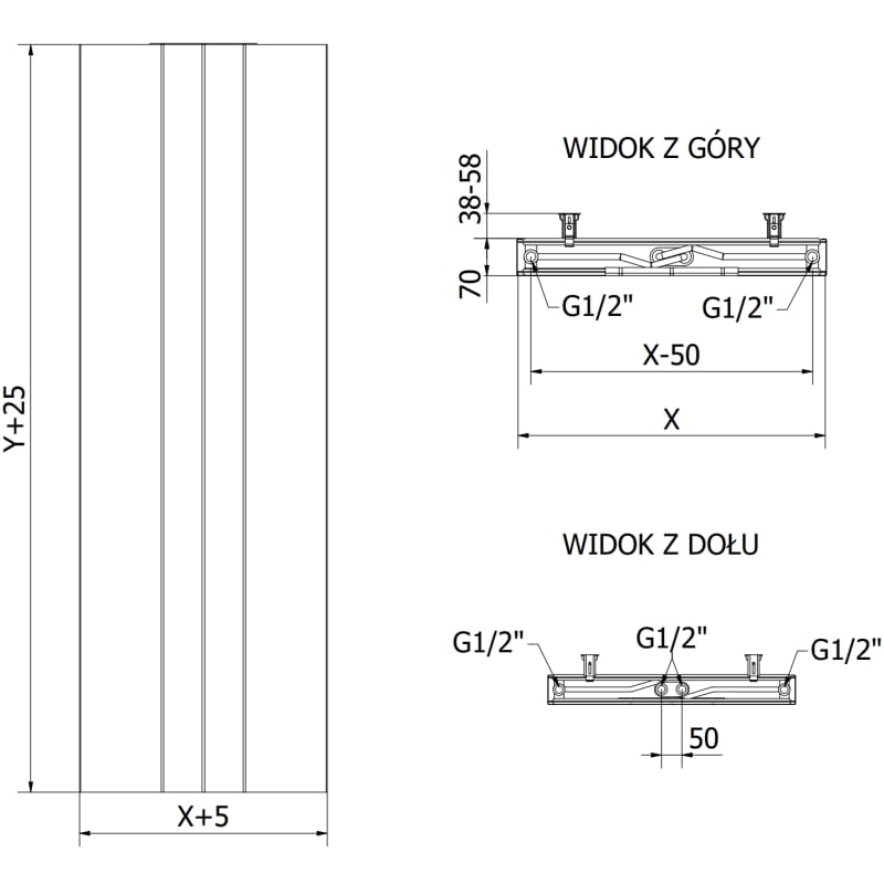 Mexen VS20SL Plattenheizkörper Line 1800 x 500 mm, mittlerer Bodenanschluss, 1090 W, schwarz - W6-180-050-70