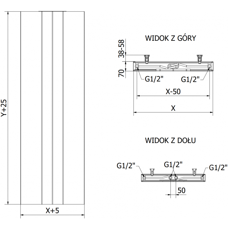 Mexen VS20SL Radiador de placa 2200 x 500 mm, ligação inferior central, 1267 W, preto - W6-220-050-70 - W6VS20SL-220-050-70