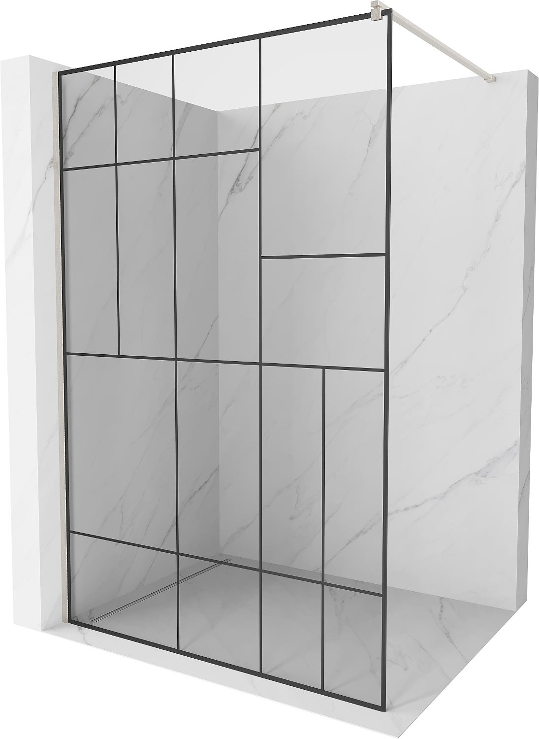 Mexen Kioto ścianka prysznicowa Walk-in 80 x 200 cm, czarny wzór 8 mm, nikiel szczotkowany - 800-080-101-97-78
