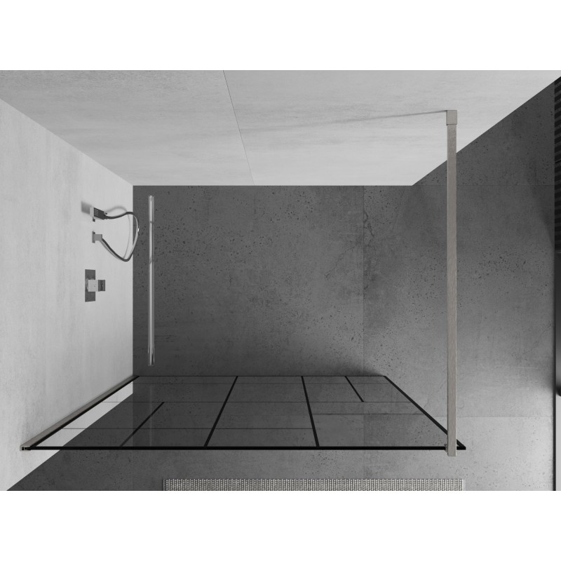 Mexen Kioto ścianka prysznicowa Walk-in 120 x 200 cm, czarny wzór 8 mm, nikiel szczotkowany - 800-120-101-97-78