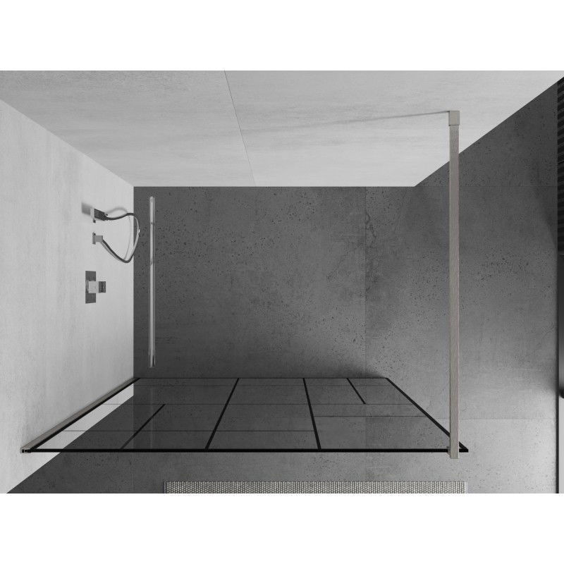 Mexen Kioto Πάνελ ντουζ Walk-in 130 x 200 cm, μαύρο σχέδιο 8 mm, βουρτσισμένο νικέλιο