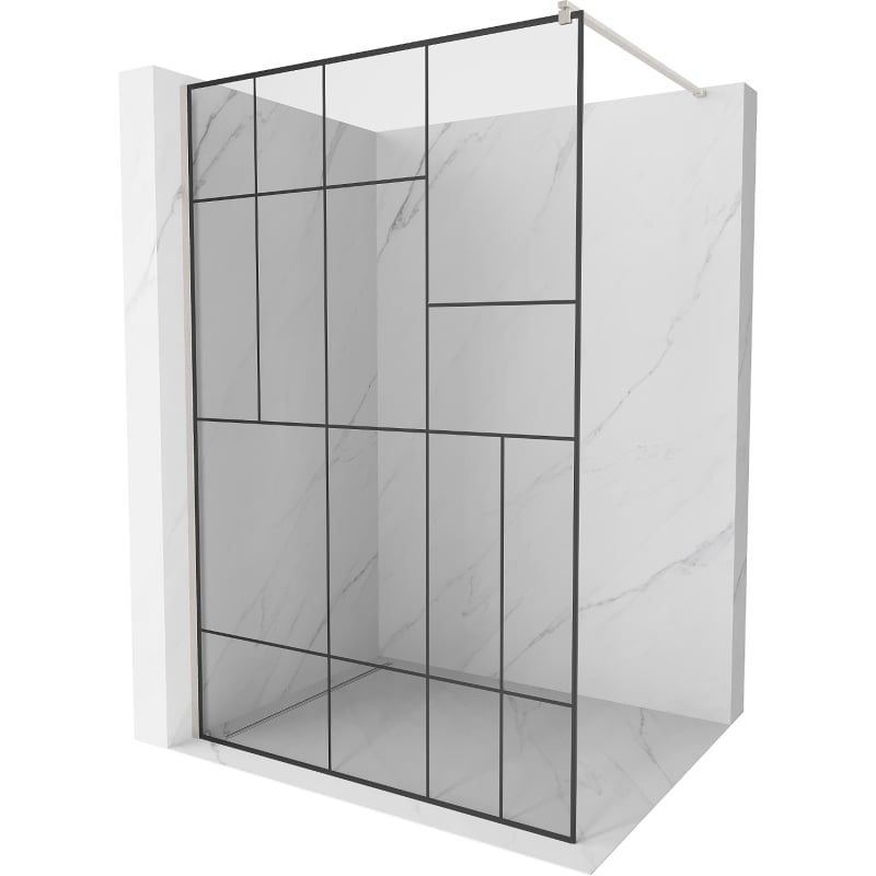 Mexen Kioto dušisein Walk-in 130 x 200 cm, must muster 8 mm, harjatud nikkel - 800-130-101-97-78