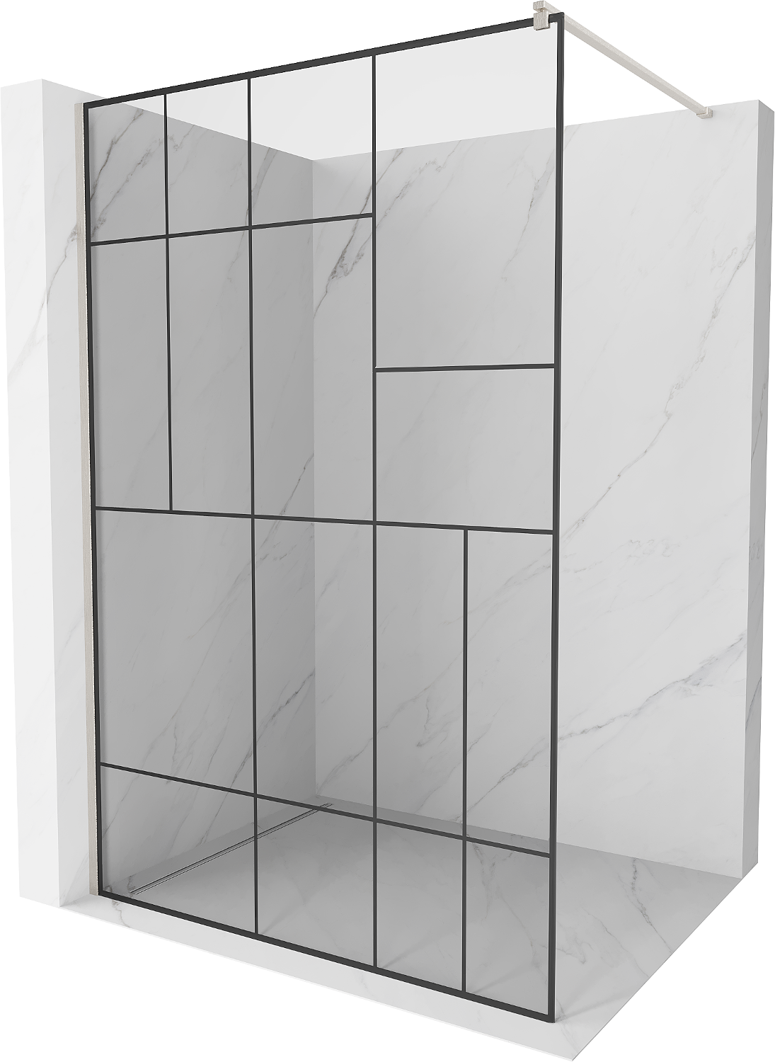 Mexen Kioto ścianka prysznicowa Walk-in 140 x 200 cm, czarny wzór 8 mm, nikiel szczotkowany - 800-140-101-97-78